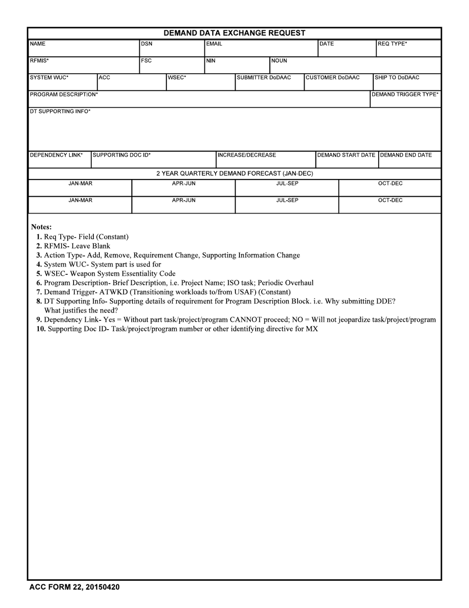 ACC Form 22 Demand Data Exchange Request, Page 1