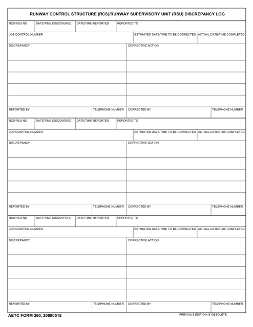 AETC Form 360 Download Fillable PDF Or Fill Online Runway Control 