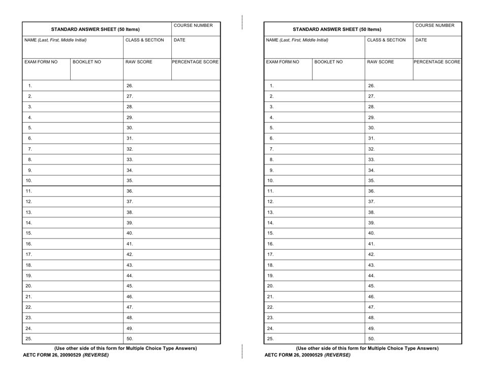 AETC Form 26 Download Printable PDF or Fill Online Standard Answer ...