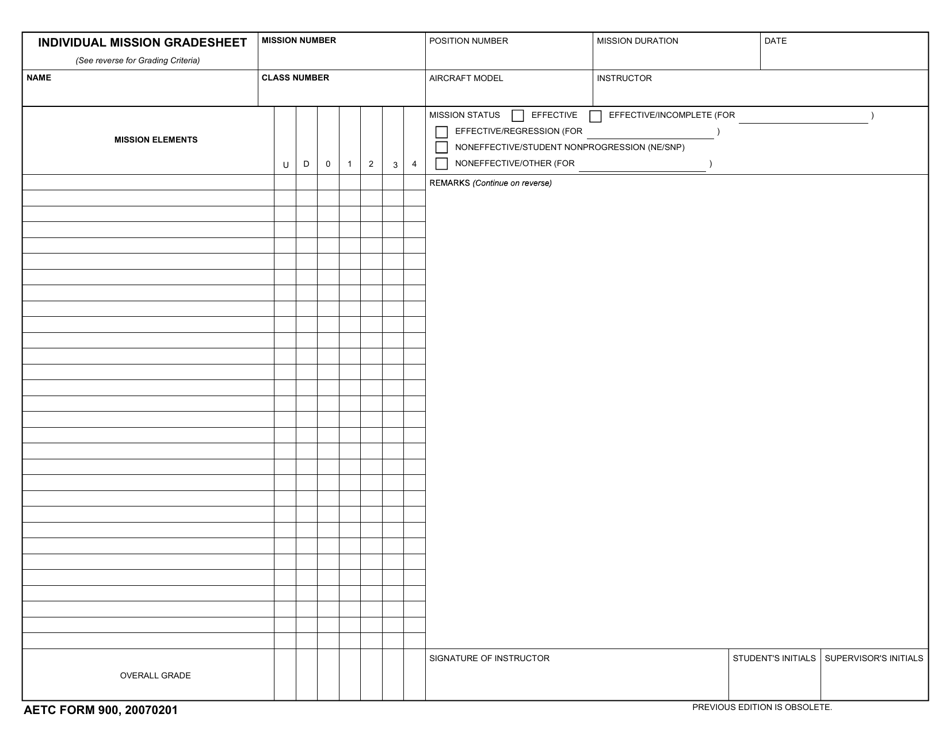 AETC Form 900 Individual Mission Gradesheet, Page 1