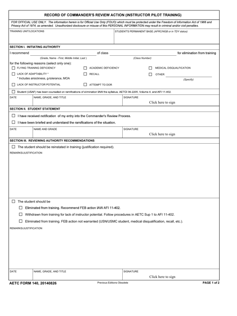 AETC Form 140 Download Fillable PDF or Fill Online Record of Commander ...