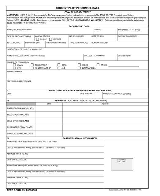 AETC Form 99 Download Fillable PDF or Fill Online Student Pilot ...