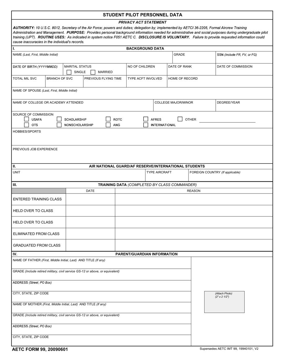 AETC Form 99 Download Fillable PDF or Fill Online Student Pilot ...