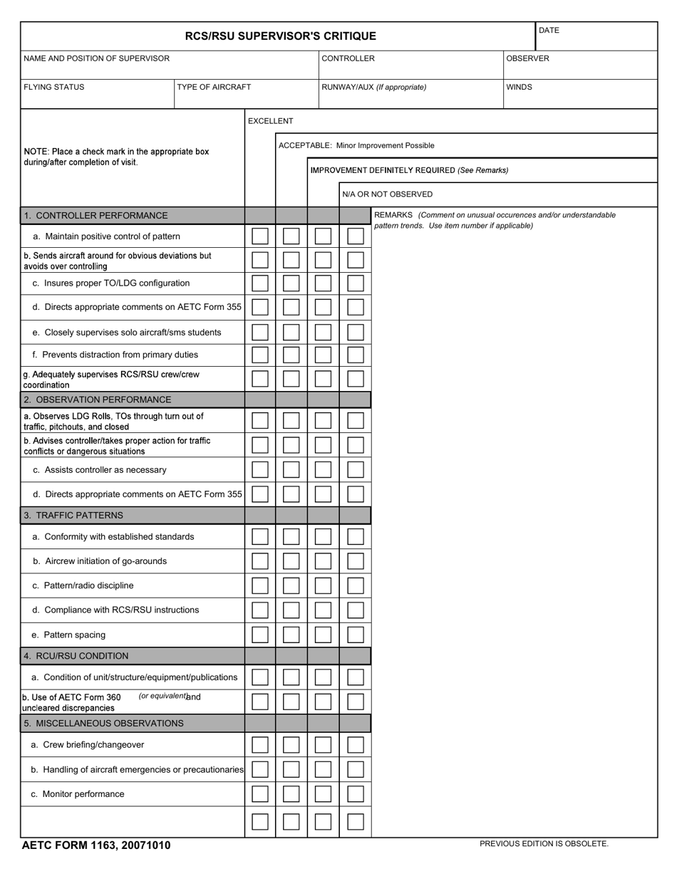 AETC Form 1163 Download Fillable PDF or Fill Online Rcs/Rsu Supervisor ...