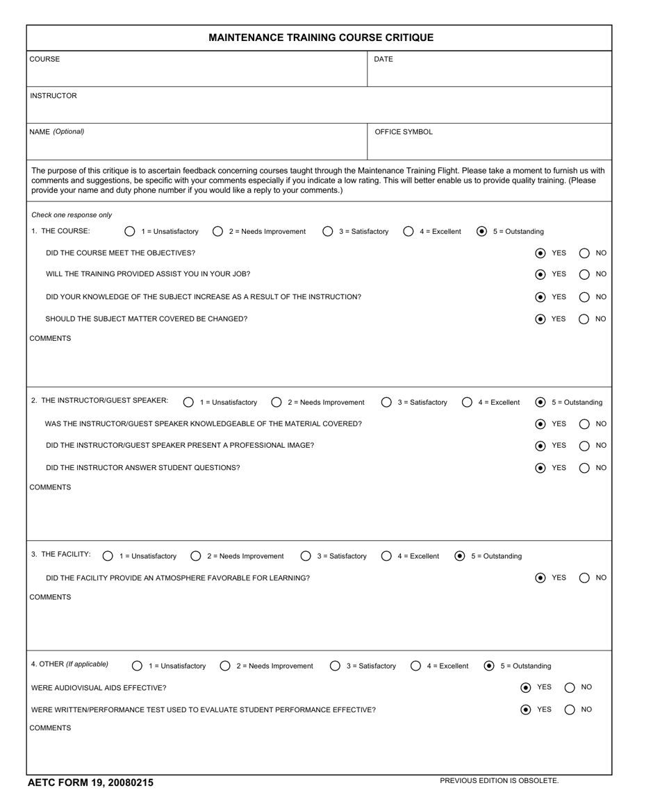 AETC Form 19 Download Fillable PDF or Fill Online Maintenance Training ...