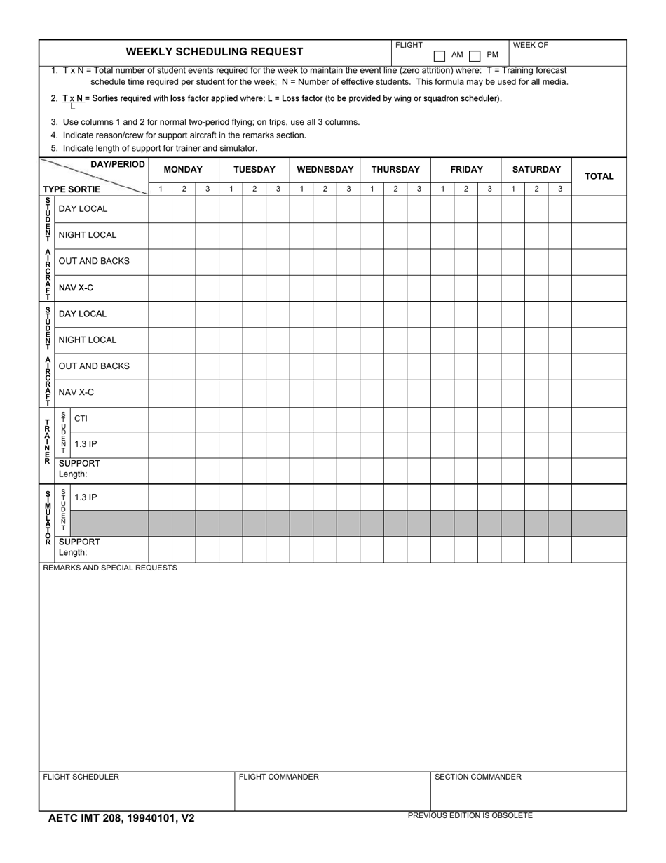 AETC IMT Form 208 Weekly Scheduling Request, Page 1