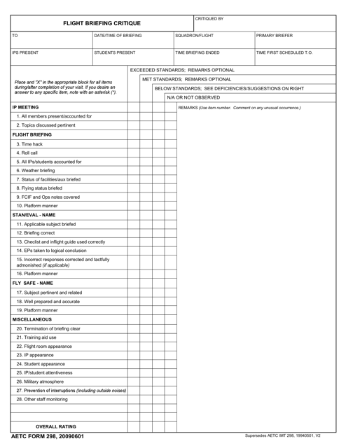 Aetc Form 298 Download Fillable Pdf Or Fill Online Flight Briefing 