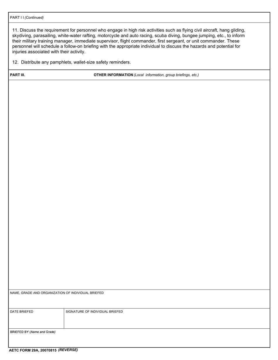 AETC Form 29A - Fill Out, Sign Online And Download Fillable PDF ...