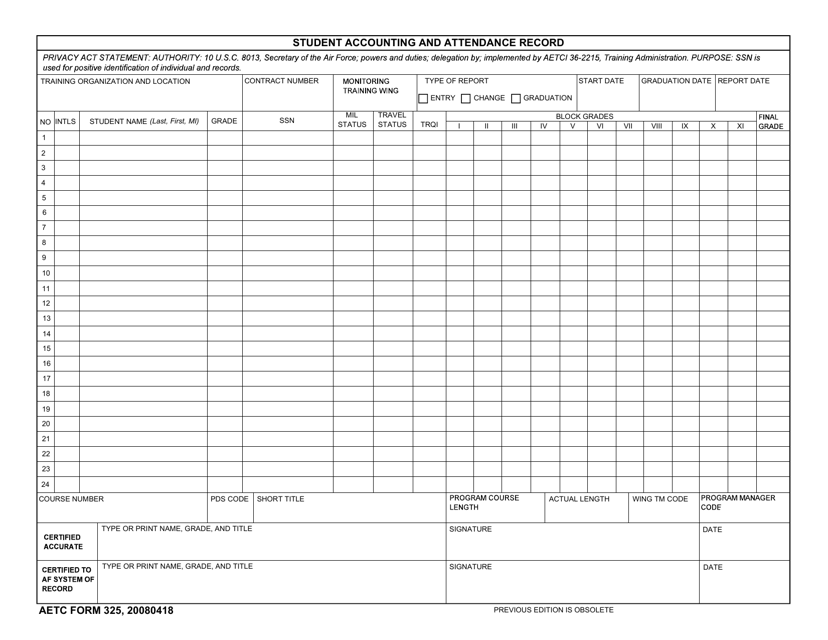 AETC Form 325 Download Fillable PDF or Fill Online Student Accounting ...