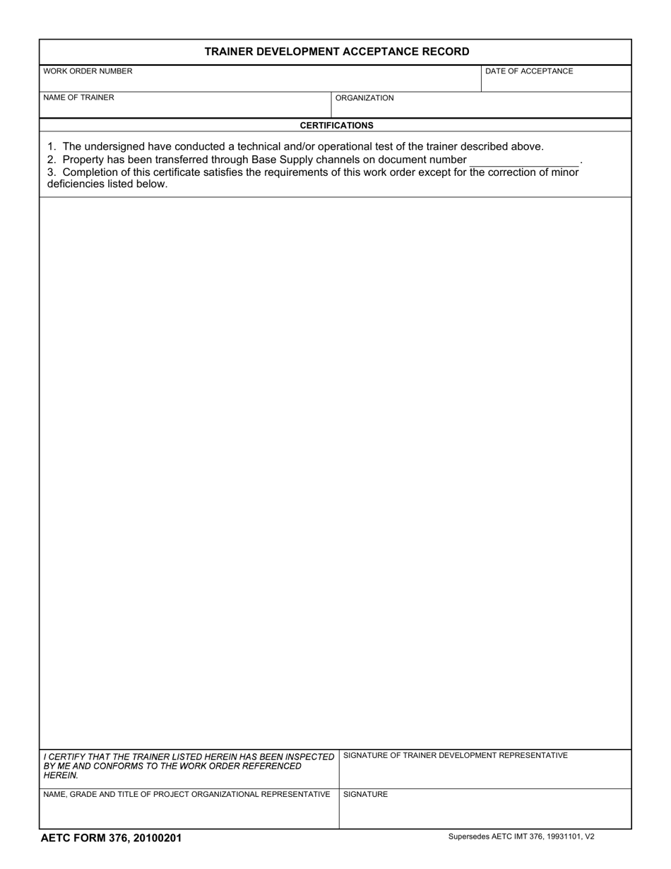AETC Form 376 Training Development Acceptance Record, Page 1