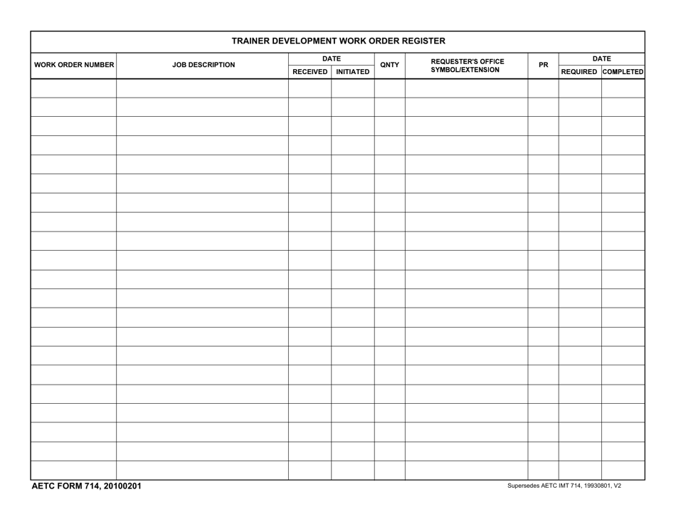 AETC Form 714 Trainer Development Work Order Register, Page 1