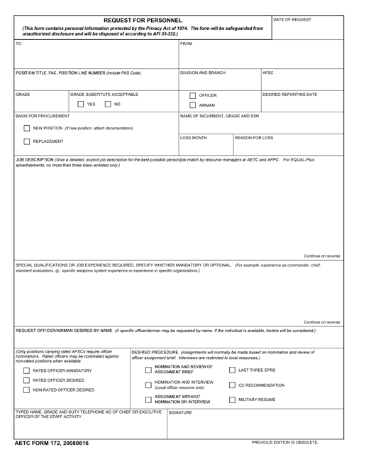 AETC Form 172  Printable Pdf