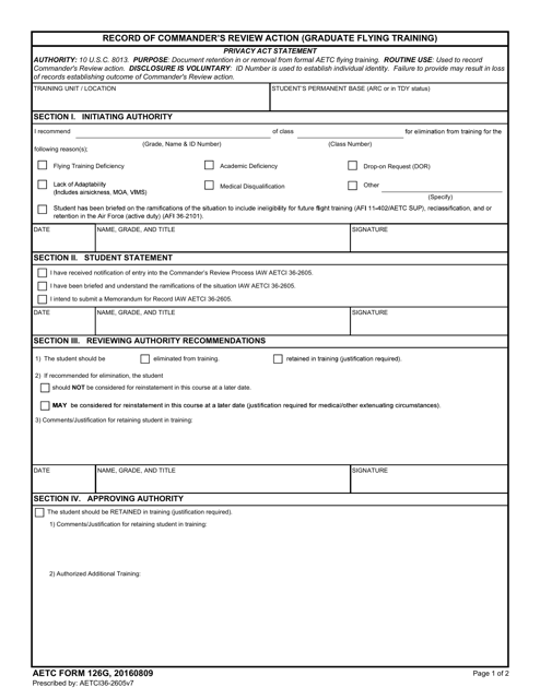 AETC Form 126G Record of Commander's Review Action (Graduate Flying Training)