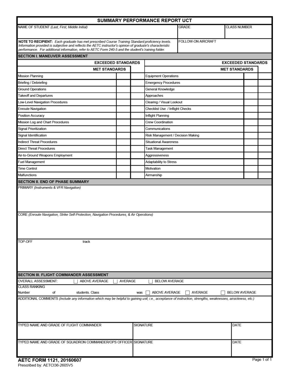 AETC Form 1121 Summary Performance Report Uct, Page 1