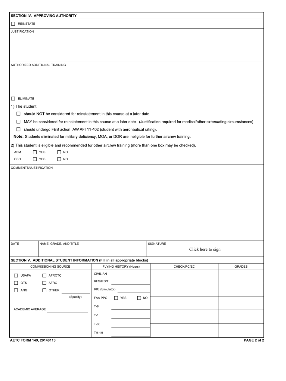 AETC Form 149 Record of Commanders Review Action (Undergraduate Rpa Pilot Training), Page 2