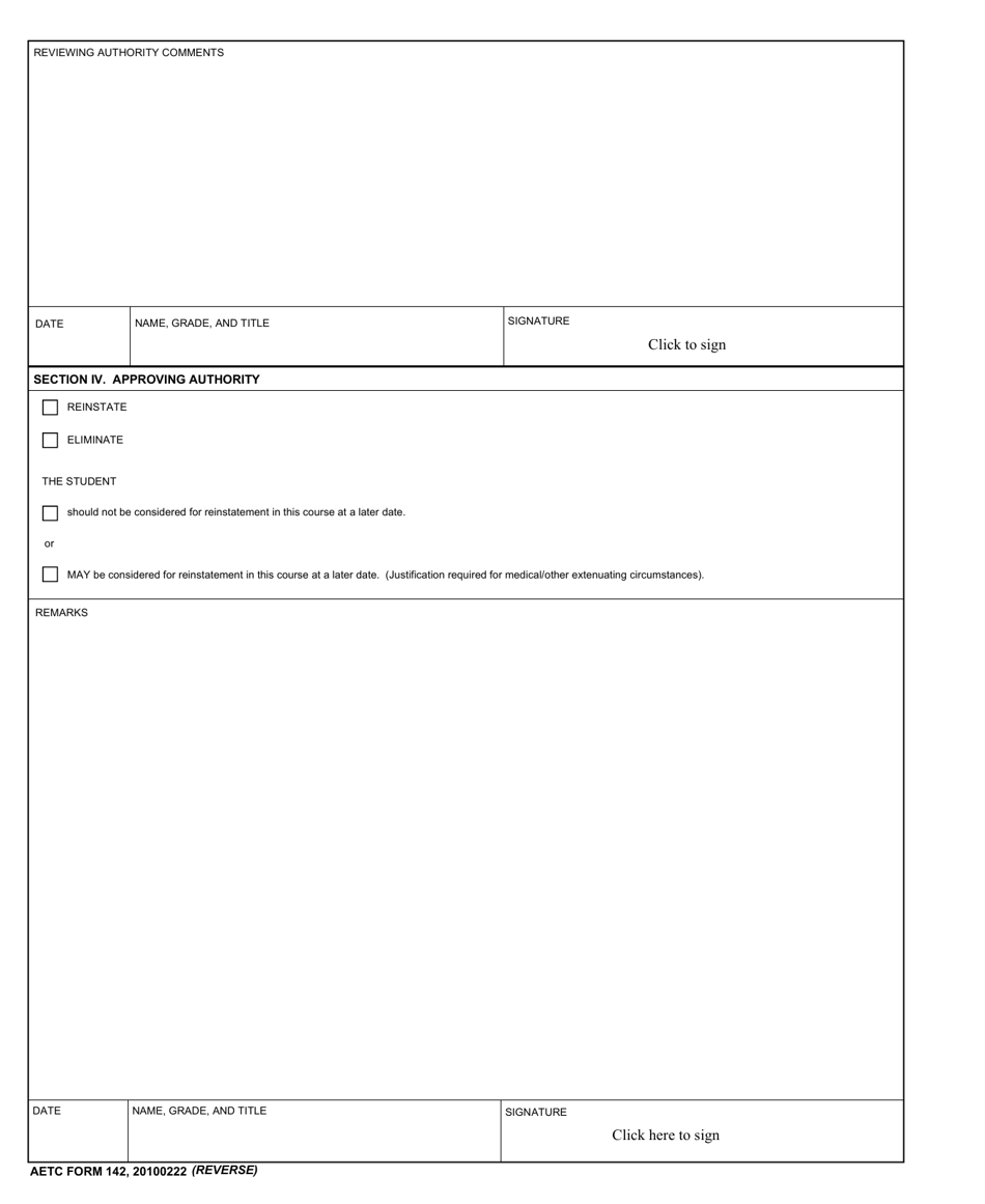 AETC Form 142 Record of Commanders Review Action (Sere), Page 2
