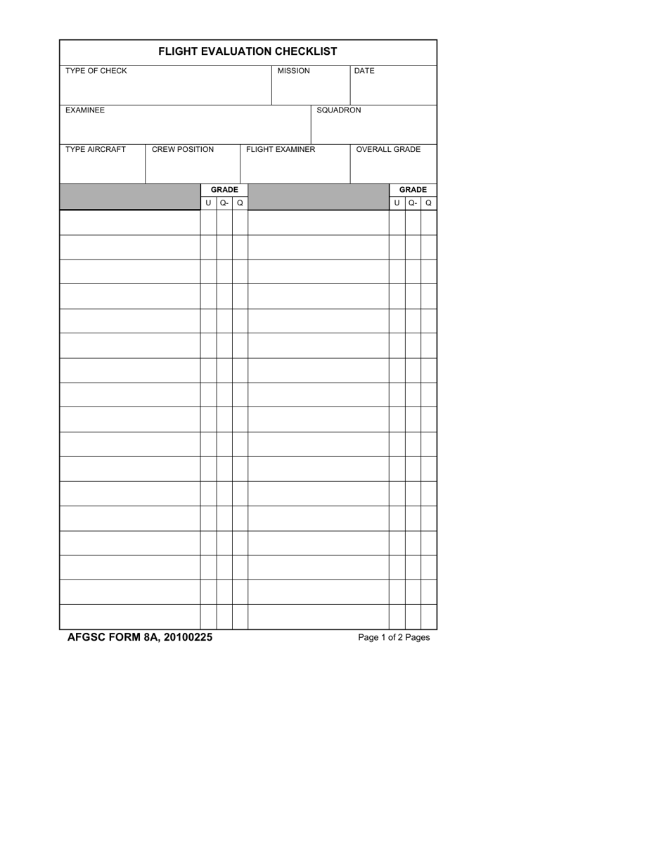 AFGSC Form 8A Flight Evaluation Checklist, Page 1