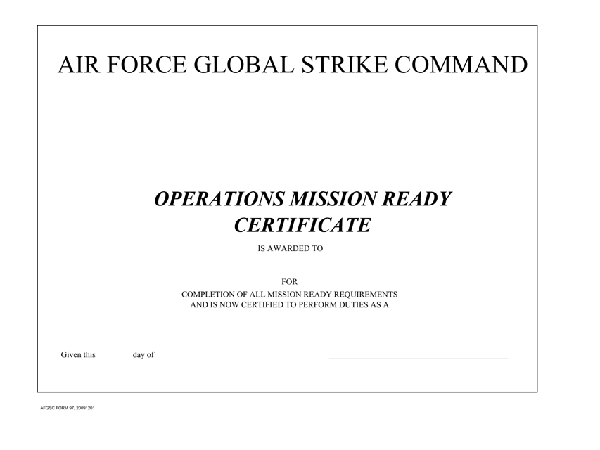 AFGSC Form 97 Operations Mission Ready Certificate