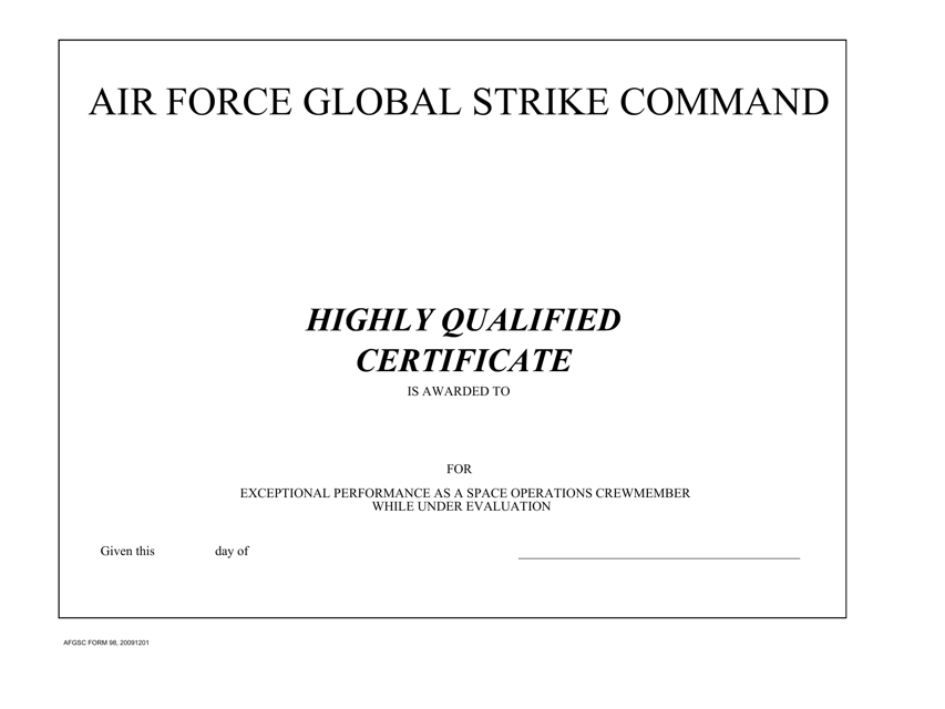 AFGSC Form 98 Highly Qualified Certificate