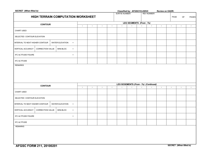 AFGSC Form 211 High Terrain Computation Worksheet
