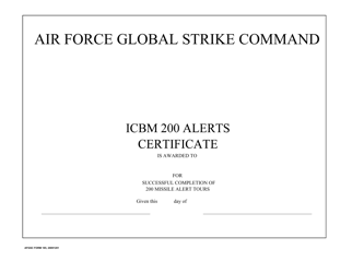 Document preview: AFGSC Form 185 Icbm 200 Alerts Certificate
