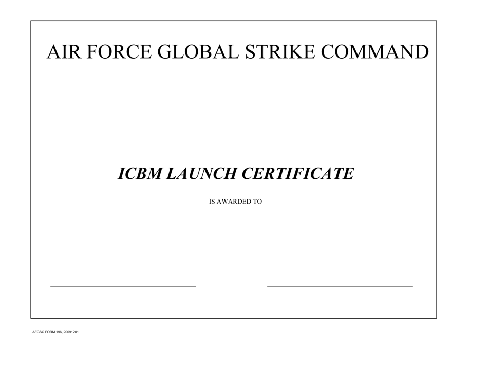 AFGSC Form 196 Icbm Launch Certificate, Page 1