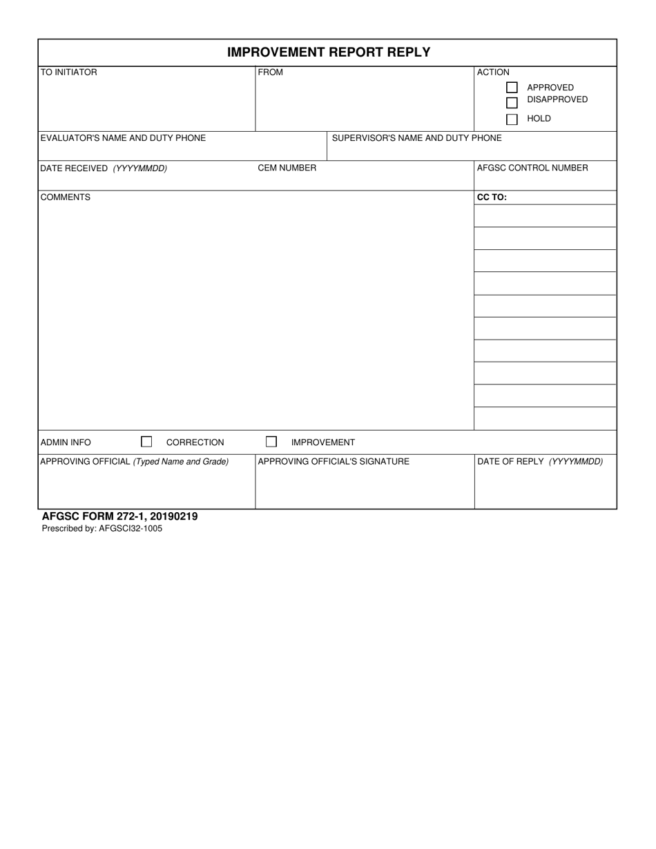 AFGSC Form 272-1 Improvement Report Reply, Page 1