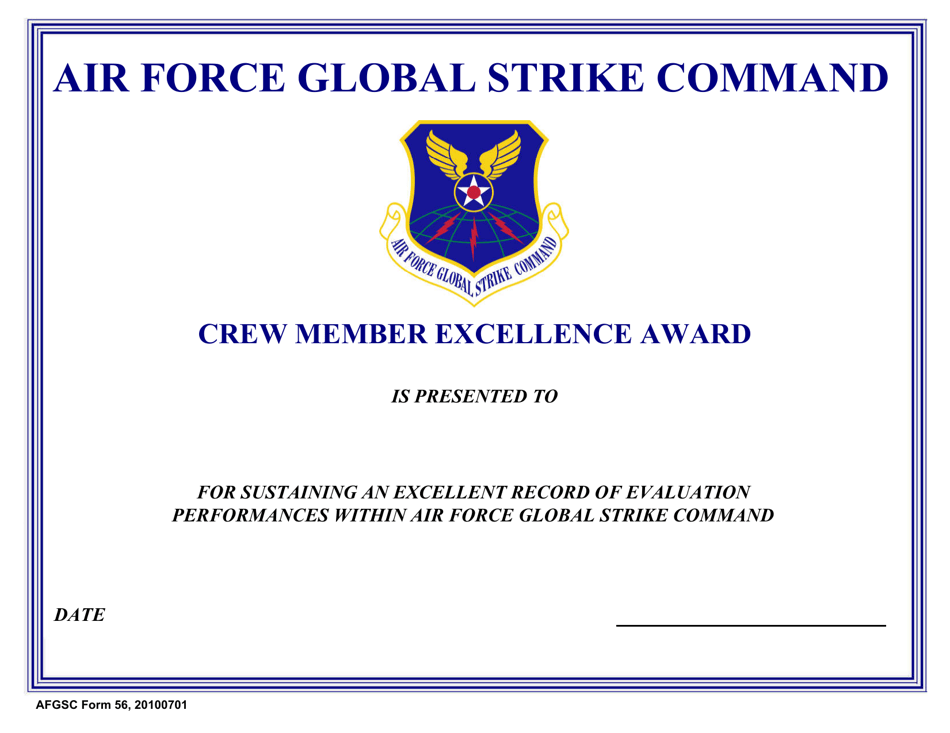 AFGSC Form 56 Air Force Global Strike Command Crew Member Excellence Award, Page 1