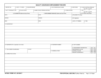 Document preview: AFGSC Form 147 Quality Assurance Impoundment Record