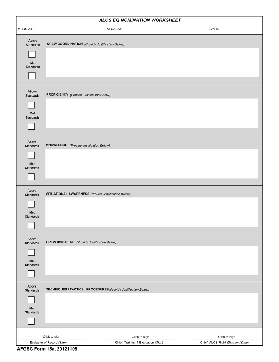 AFGSC Form 15A Alcs Eq Nomination Worksheet, Page 1