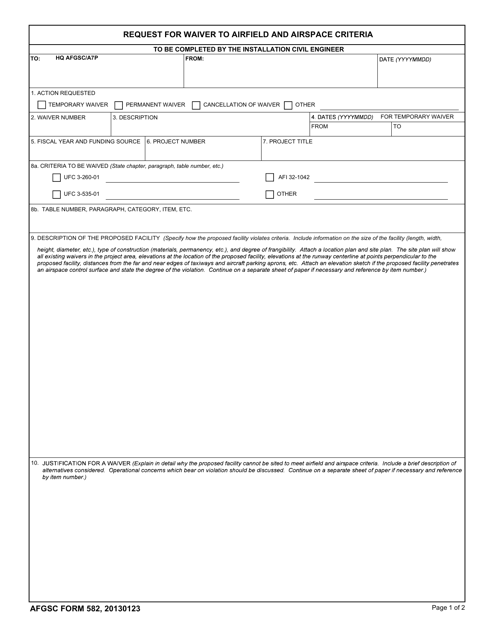 AFGSC Form 582 Request for Waiver to Airfield and Airspace Criteria