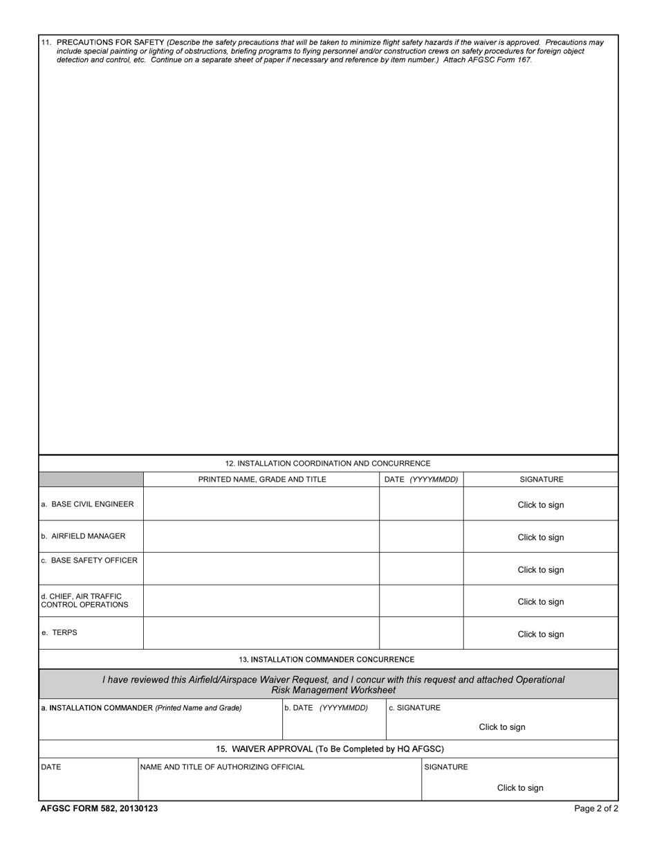 AFGSC Form 582 Request for Waiver to Airfield and Airspace Criteria, Page 2
