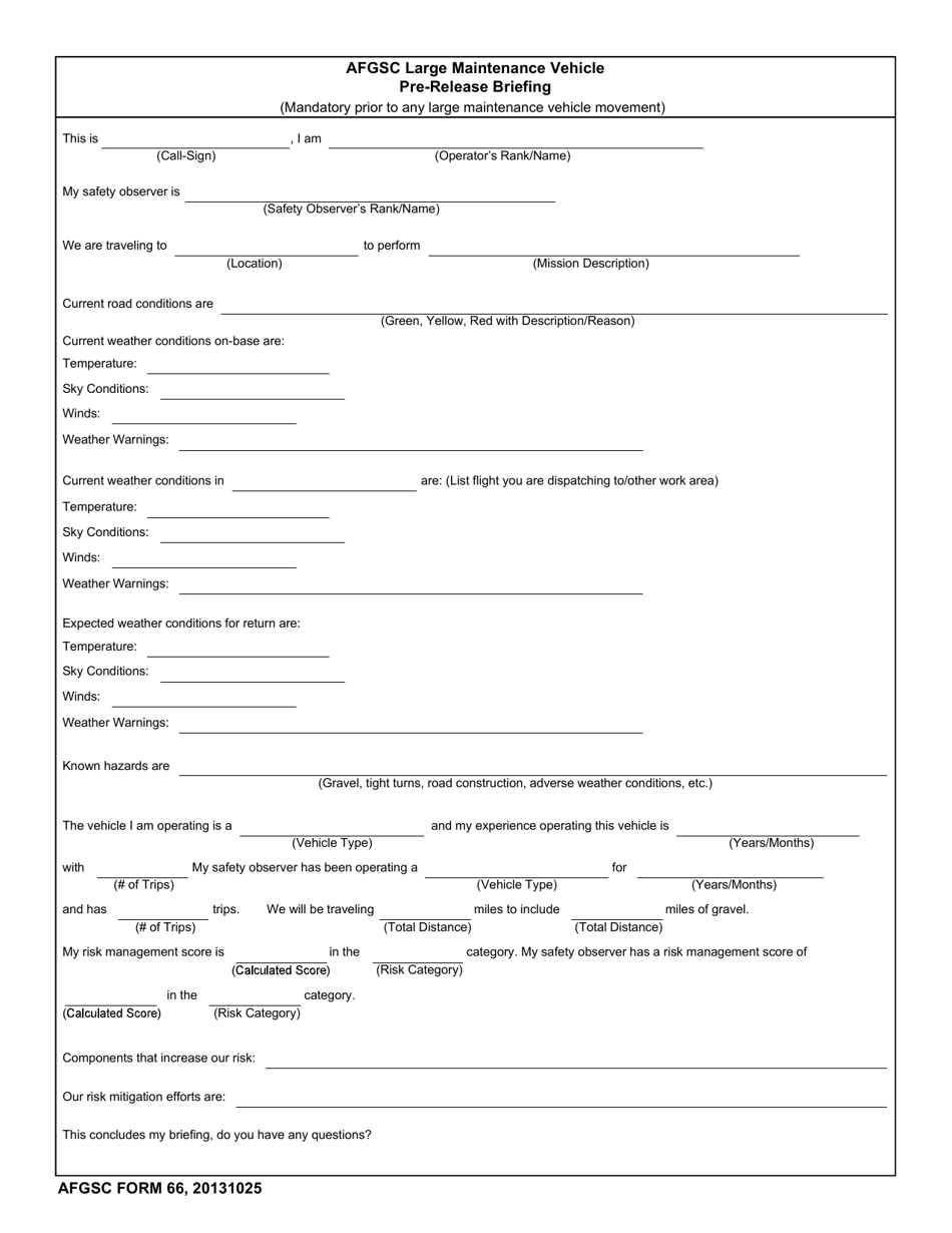 Afgsc Form 66 - Fill Out, Sign Online And Download Fillable Pdf 