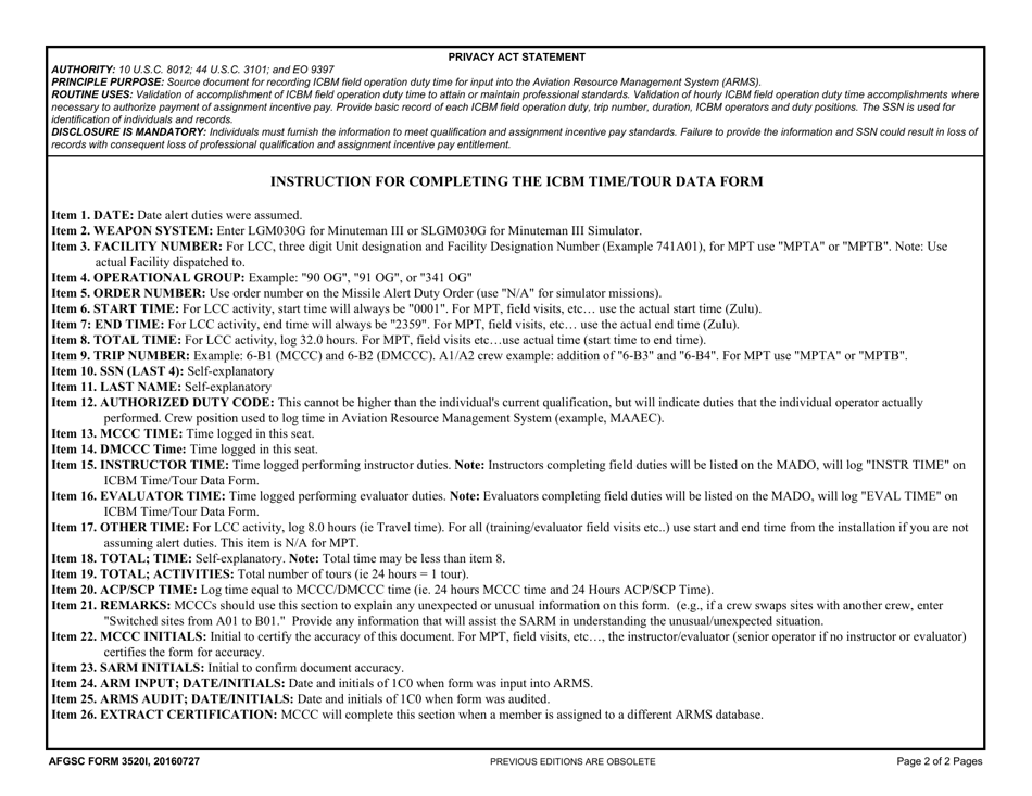 AFGSC Form 3520I Icbm Time / Tour Data, Page 2