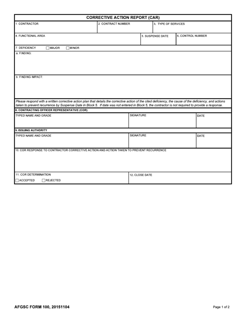 AFGSC Form 100  Printable Pdf