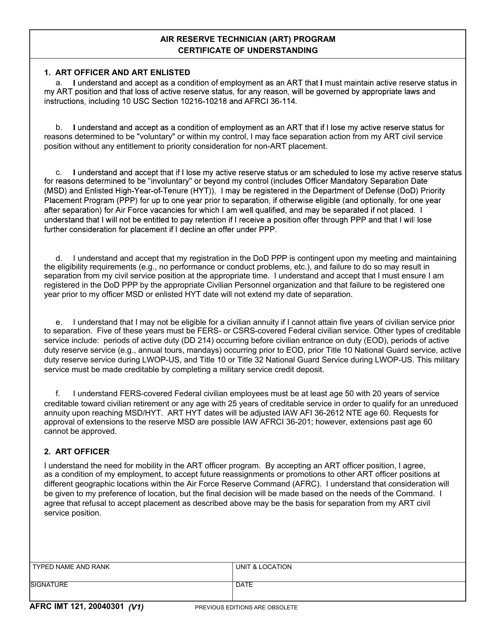 AFRC IMT Form 121  Printable Pdf