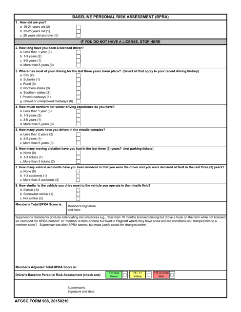 AFGSC Form 908 Baseline Personal Risk Assessment (Bpra)