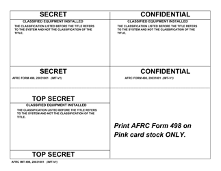 Document preview: AFRC IMT Form 498 Classified Equipment Installed