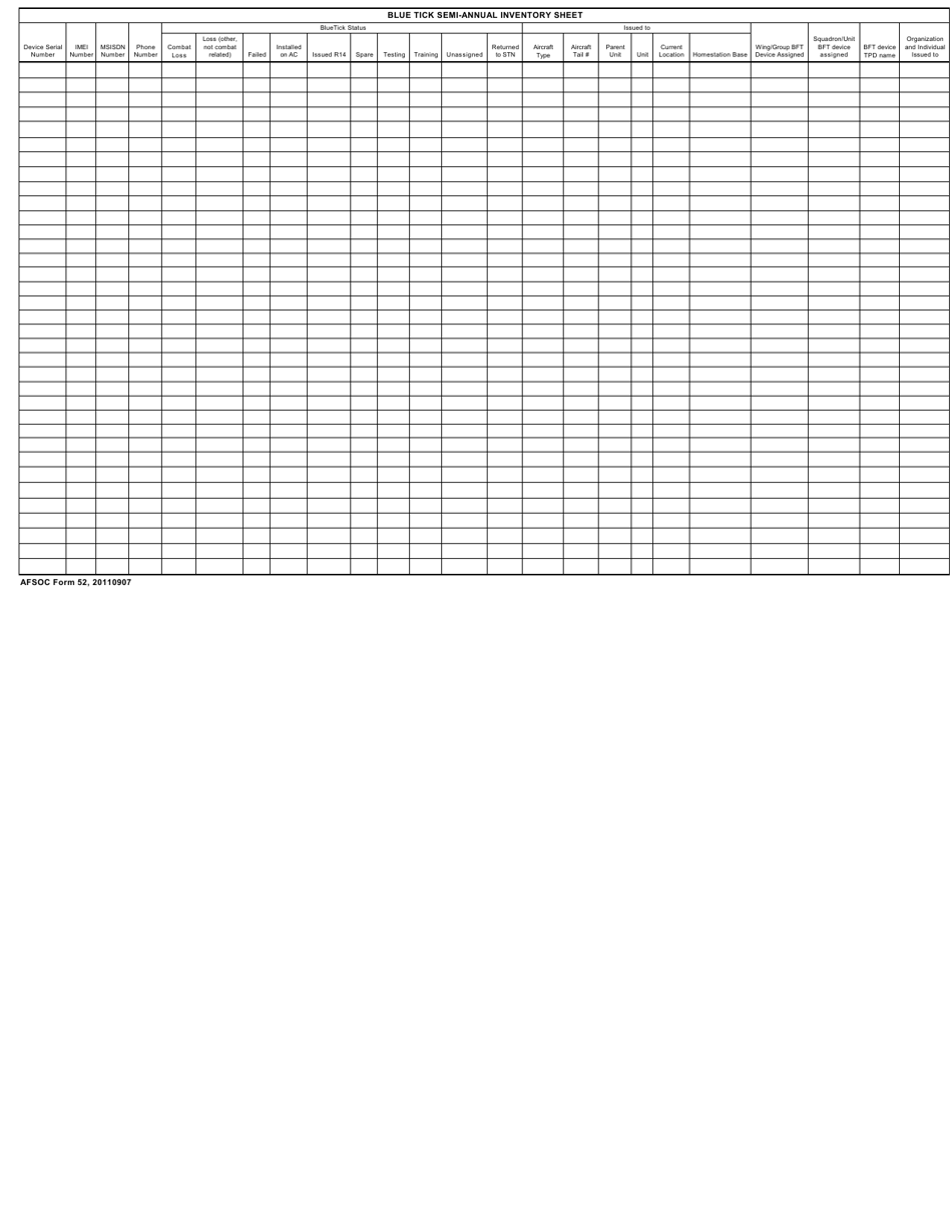 AFSOC Form 52 Blue Tick Semi-annual Inventory Sheet, Page 1