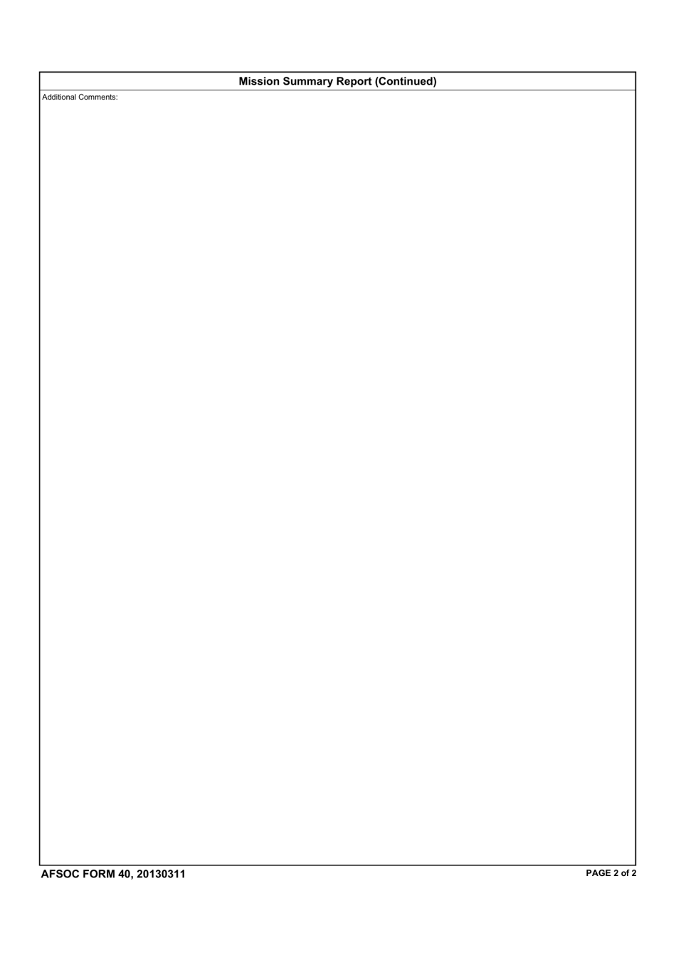AFSOC Form 40 Mission Summary Report, Page 2