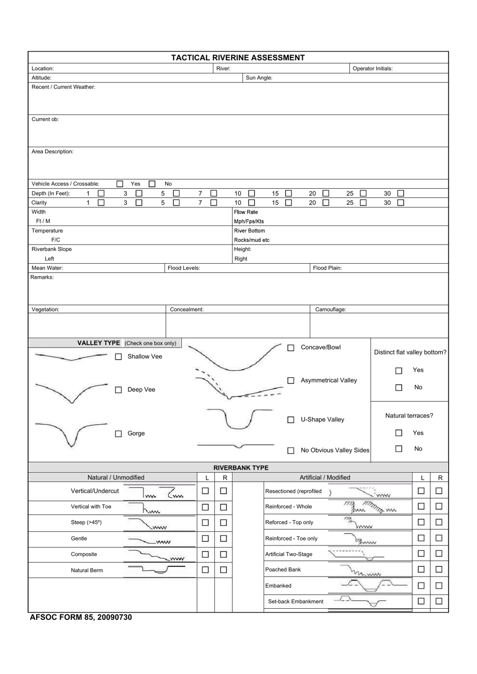 AFSOC Form 85 Tactical Riverine Assessment, Page 1