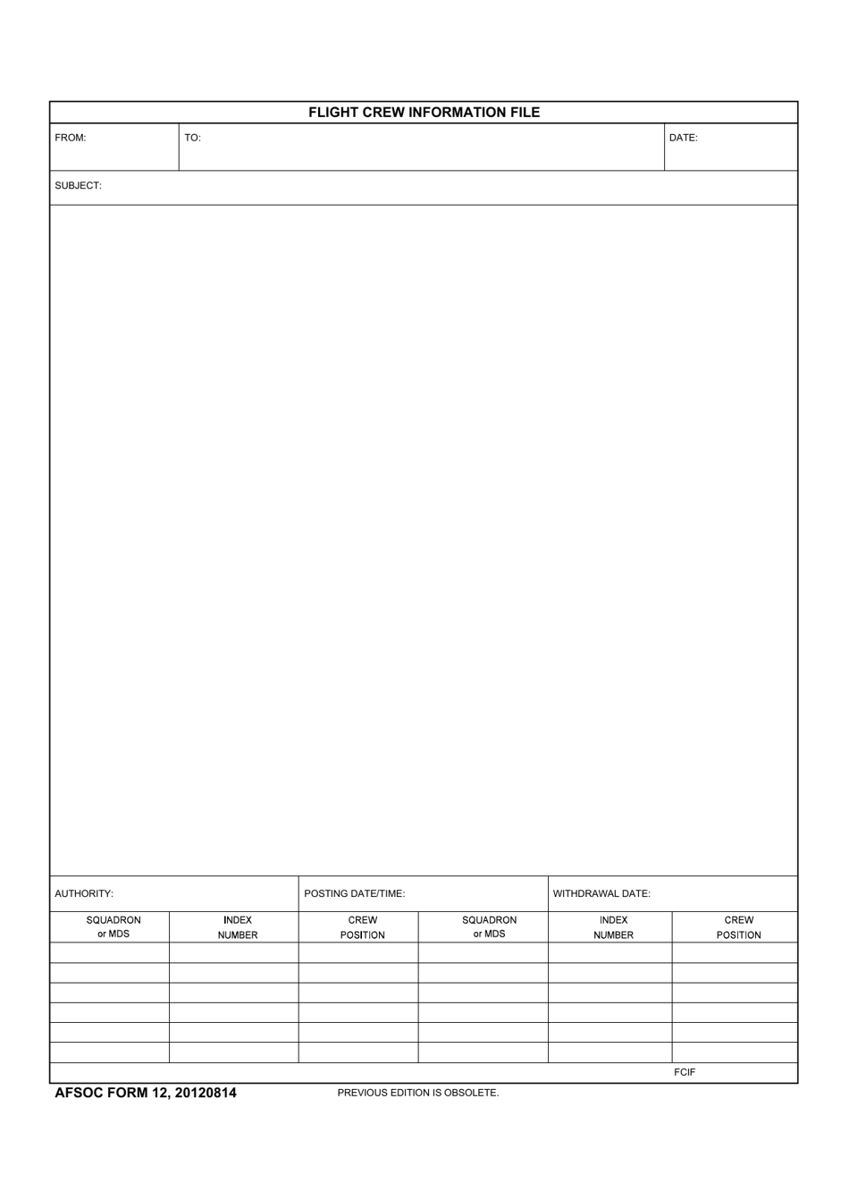 AFSOC Form 12 Download Fillable PDF or Fill Online Flight Crew ...
