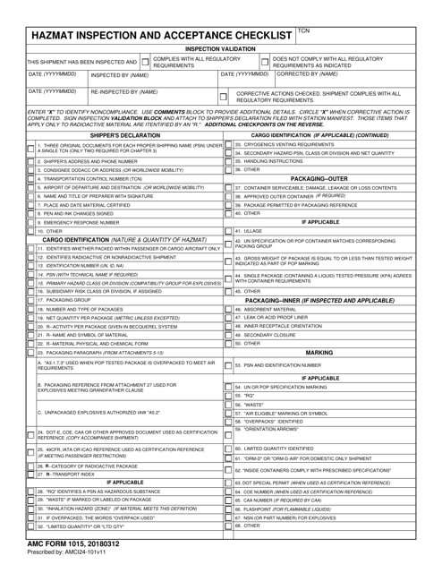 AMC Form 1015 Hazmat Inspection and Acceptance Checklist