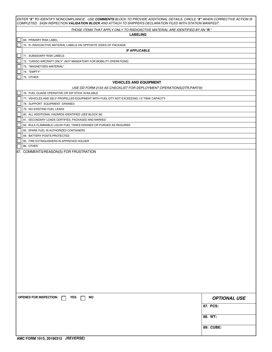 AMC Form 1015 Hazmat Inspection and Acceptance Checklist, Page 2