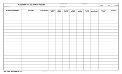 Document preview: AMC Form 249 Fleet Service Equipment Record
