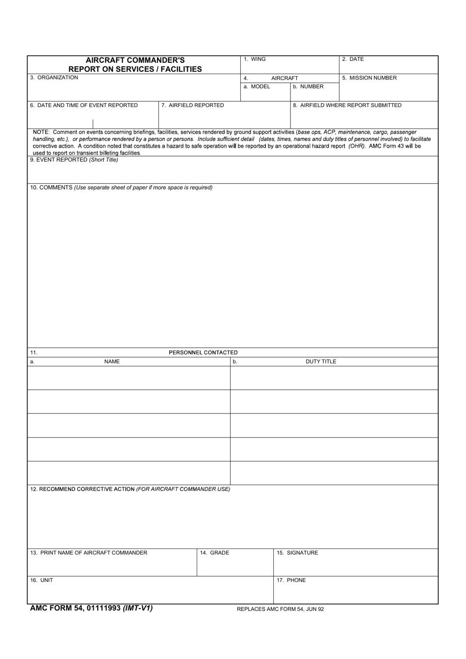 AMC Form 54 Fill Out, Sign Online and Download Fillable PDF