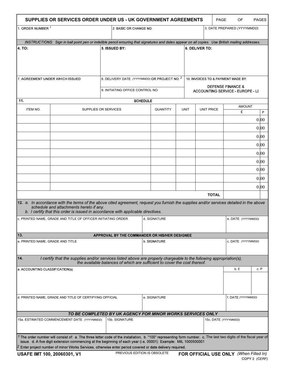 USAFE IMT Form 100 - Fill Out, Sign Online and Download Fillable PDF ...