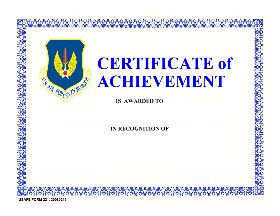 USAFE Form 221 Certificate of Achievement, Page 1