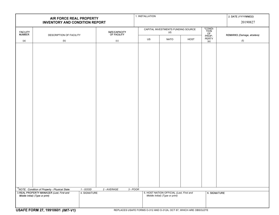 USAFE Form 27 Air Force Real Property Inventory and Condition Report, Page 1