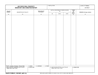 USAFE Form 27 &quot;Air Force Real Property Inventory and Condition Report&quot;